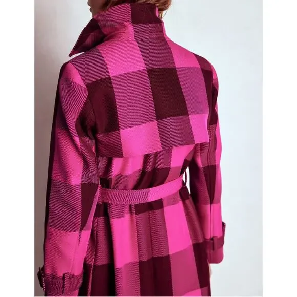 Boden 4P Cheltenham Trench Coat Pink Peony, Chestnut Gingham - Picture 10 of 11